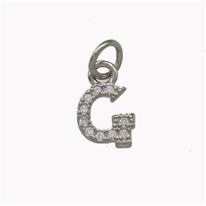 Copper Letter-G Pendant Pave Zirconia Platinum Plated, approx 5-8mm