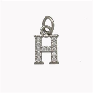 Copper Letter-H Pendant Pave Zirconia Platinum Plated, approx 5-8mm