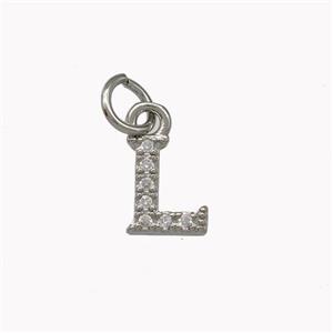 Copper Letter-L Pendant Pave Zircoina Platinum Plated, approx 5-8mm