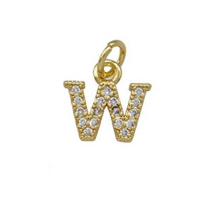 Copper Letter-W Pendant Pave Zirconia Gold Plated, approx 5-8mm