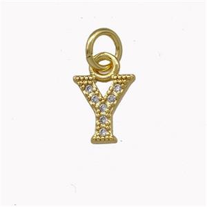Copper Letter-Y Pendant Pave Zirconia Gold Plated, approx 5-8mm