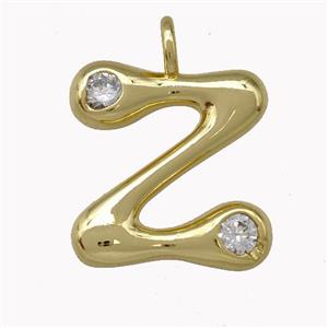 Copper Pendant Pave Zirconia Letter-Z Gold Plated, approx 11-18mm