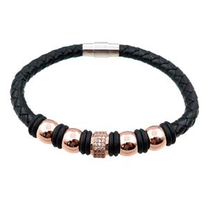 PU leather bracelet with magnetic clasp, approx 6mm, 70mm dia