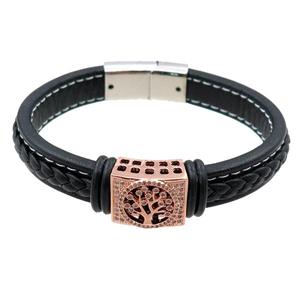 PU leather bracelet with magnetic clasp, tree of life, approx 12mm, 70mm dia