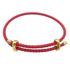 red PU Leather Bracelet, adjustable, approx 3mm, 23cm length