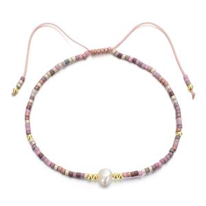 handmade miyuki glass Bracelet with Pearl, adjustable, pink, approx 2mm, 16-24cm length