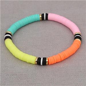 Polymer Clay Bracelet, stretchy, multicolor, approx 6mm, 16cm length