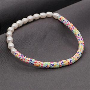 Pearl Bracelet with polymer clay, stretchy, approx 6mm, 20cm length
