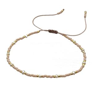 handmade miyuki glass Bracelet with Pearl, adjustable, pink, approx 3mm, 16-24cm length