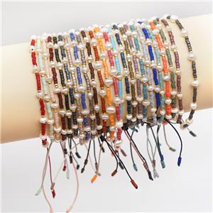 handmade miyuki seed glass Bracelet with Pearl, adjustable, mixed, approx 3mm, 16-24cm length