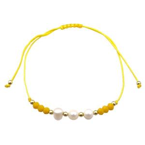 Pearl Bracelet With Crystal Glass Adjustable Yellow, approx 5-6mm, 20-30cm length