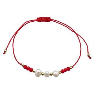 Pearl Bracelet With Crystal Glass Adjustable Red, approx 5-6mm, 20-30cm length