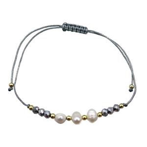 Pearl Bracelet With Crystal Glass Adjustable Gray, approx 5-6mm, 20-30cm length