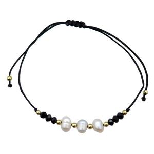 Pearl Bracelet With Crystal Glass Adjustable Black, approx 5-6mm, 20-30cm length