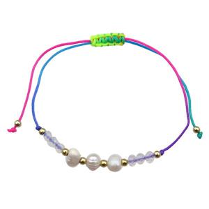 Pearl Bracelet With Crystal Glass Adjustable Multicolor, approx 5-6mm, 20-30cm length