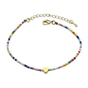 Glass Seed Bead Bracelet Heart Multicolor, approx 5mm, 1.6mm, 16-22cm length