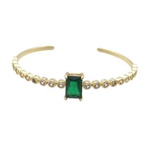 Copper Bangle Pave Zircon Green Crystal Glass Rectangle Gold Plated, approx 9-13mm, 50-60mm