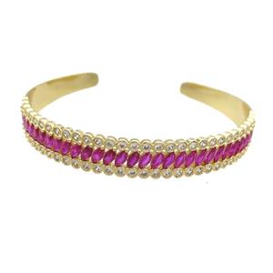 Copper Bangle Pave Hotpink Zircon Gold Plated, approx 10mm, 55-60mm