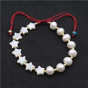 Pearl Bracelet With Pearlized Shell Star Adjustable, approx 8mm, 7-8mm, 20-24cm length