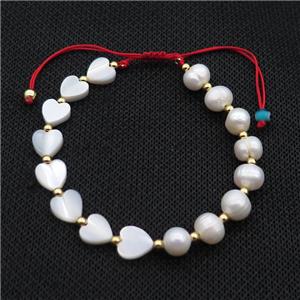 Pearl Bracelet With Pearlized Shell Star Heart Adjustable, approx 7-8mm, 20-24cm length