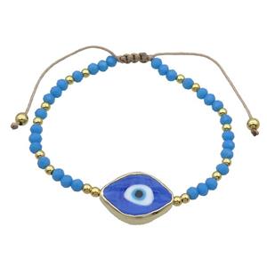 Blue Crystal Glass Bracelet Evil Eye Adjustable, approx 14-20mm, 3mm, 20-24cm length