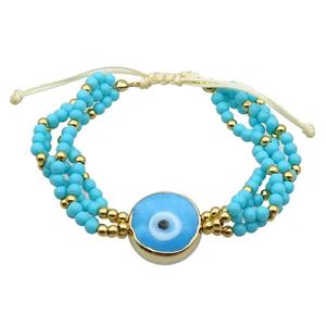 Blue Lacquered Glass Bracelet Evil Eye Adjustable, approx 18mm, 4mm, 20-24cm length