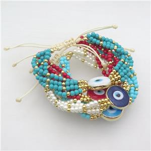 Lacquered Glass Bracelet Evil Eye Adjustable Mixed, approx 18mm, 4mm, 20-24cm length