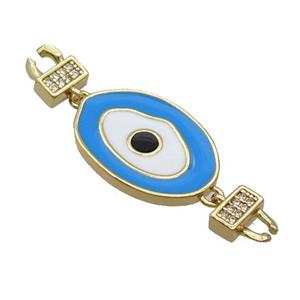 Copper Connectore Pave Zircon Blue Enamel Eye Gold Plated, approx 16-23mm, 45mm