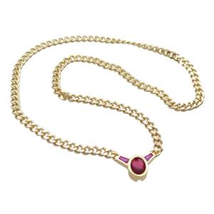 Copper Necklace Pave Red Crystal Glass Gold Plated, approx 18-25mm, 44cm length
