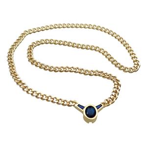 Copper Necklace Pave Blue Crystal Glass Gold Plated, approx 18-25mm, 44cm length
