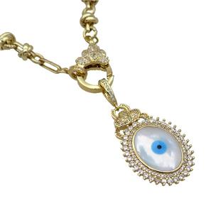 Copper Necklace Eye Pave Zircon Gold Plated, approx 25-40mm, 8mm, 50cm length