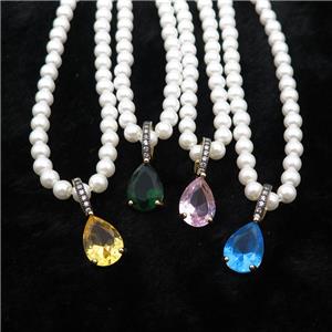 White Pearlized Plastic Necklace Pave Crystal Glass Teardrop Mixed, approx 10-14mm, 5mm, 40-45cm length