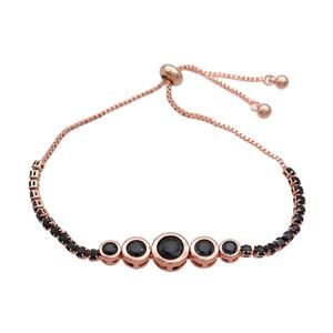 Copper Bracelets Pave Black Zircon Adjustable Rose Gold, approx 5-35mm, 2.5mm, 24cm length