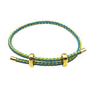 Blue Yellow Tiger Tail Steel Bracelet, adjustable, approx 3mm thickness