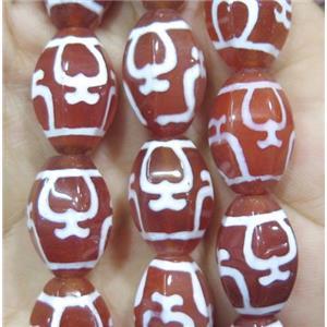red Tibet Dzi Agate barrel beads, approx 13x18mm, 21pcs per st