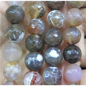 faceted round Fire agate bead, coffee, approx 10mm dia