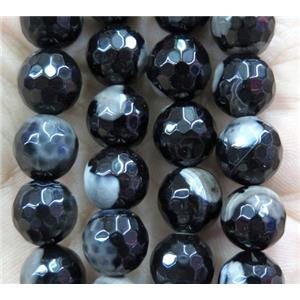 Fire Agate beads, faceted round, black, approx 12mm dia