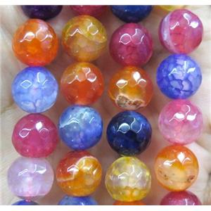 Agate beads, faceted round, mix color, approx 10mm dia