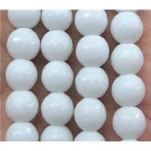 Agate beads, faceted round, white, approx 12mm dia