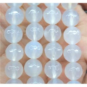 Agate beads, faceted round, white, approx 10mm dia