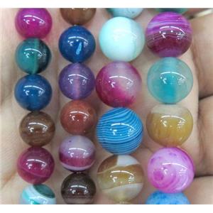 round striped agate beads, mix color, approx 12mm dia