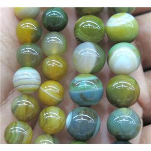 olive striped agate bead, round, approx 10mm dia