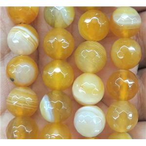 golden striped agate bead, faceted round, approx 12mm dia