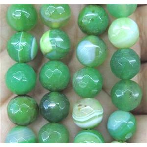 green striped agate bead, faceted round, approx 14mm dia