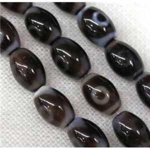 black Tibetan Agate barrel beads with evil eye, approx 8x12mm