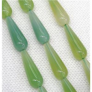 spring green Agate teardrop beads, approx 10x30mm, 13pcs per st