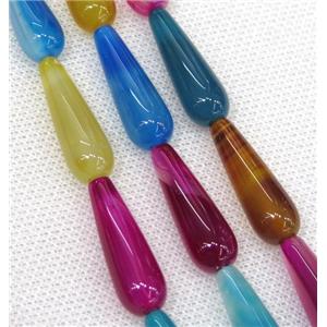 Agate teardrop beads, mix color, approx 10x30mm, 13pcs per st