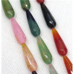 Agate beads, faceted teardrop, mixed color, approx 10x30mm, 13pcs per st