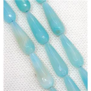 blue Agate beads, faceted teardrop, approx 10x30mm, 13pcs per st