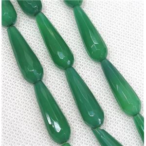 green Agate beads, faceted teardrop, approx 10x30mm, 13pcs per st